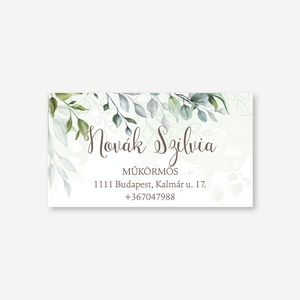Boho Greenery kétoldalas névjegy- és időpontkártya  zöldleveles, akvarell stílus - otthon & életmód - papír, írószer - névjegykártya - Meska.hu