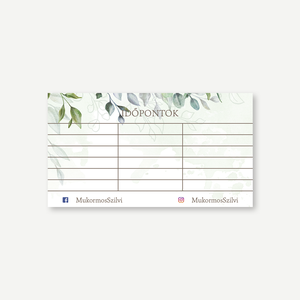 Boho Greenery kétoldalas névjegy- és időpontkártya  zöldleveles, akvarell stílus - otthon & életmód - papír, írószer - névjegykártya - Meska.hu