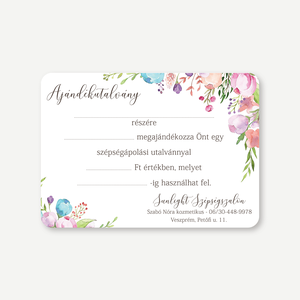 Floral ajándékutalvány A6  elegáns virágos utalvány fodrász, kozmetikus, műkörmös és szépségszalon szolgáltatásokhoz, Otthon & Életmód, Papír, írószer, Ajándékozás kellékei, Képeslap, üdvözlőlap, Fotó, grafika, rajz, illusztráció, Festészet, MESKA