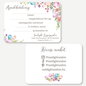Floral ajándékutalvány A6  elegáns virágos utalvány fodrász, kozmetikus, műkörmös és szépségszalon szolgáltatásokhoz, Otthon & Életmód, Papír, írószer, Ajándékozás kellékei, Képeslap, üdvözlőlap, Fotó, grafika, rajz, illusztráció, Festészet, MESKA
