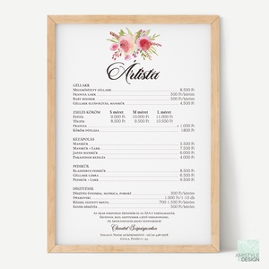 Árlista, ártábla - Roses  elegáns akvarell falidekor szalonoknak és üzleteknek (A5, A4, A3, 30x40, 20x30, 15x20), Otthon & Életmód, Dekoráció, Kép & Falikép, Poszter, Fotó, grafika, rajz, illusztráció, Festészet, MESKA