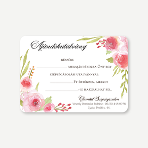 Ajándékutalvány, kétoldalas, A6 - Roses - romantikus fodrász, kozmetikus, műkörmös és szépségszalon szolgáltatásokhoz - otthon & életmód - papír, írószer - ajándékozás kellékei - képeslap, üdvözlőlap - Meska.hu