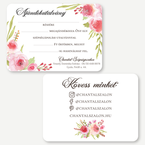 Ajándékutalvány, kétoldalas, A6 - Roses - romantikus fodrász, kozmetikus, műkörmös és szépségszalon szolgáltatásokhoz, Otthon & Életmód, Papír, írószer, Ajándékozás kellékei, Képeslap, üdvözlőlap, Fotó, grafika, rajz, illusztráció, Festészet, MESKA