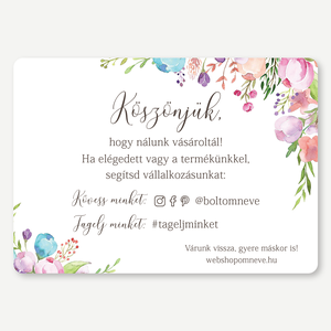 Csomagkísérő Köszönőkártya  Floral - egyoldalas, A6, akvarell, webshopoknak, csomagküldés, szappankészítő, csomagolás, Otthon & Életmód, Papír, írószer, Ajándékozás kellékei, Ajándékzsák, csomagolás, Fotó, grafika, rajz, illusztráció, Festészet, MESKA