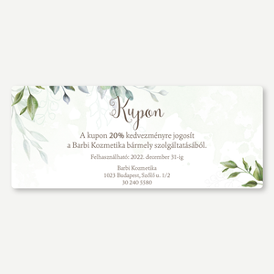 Kupon, Kedvezménykártya  Greenery - egyoldalas, kézműves vállalkozóknak, webshop tulajdonosoknak, pillásoknak, Otthon & Életmód, Papír, írószer, Névjegykártya, Fotó, grafika, rajz, illusztráció, Festészet, MESKA