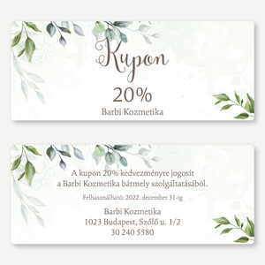 Kupon, kétoldalas, Kedvezménykártya, voucher - Greenery - Műkörmös, fodrász, kozmetikus, vállalkozónő, szolgáltató,coach, Otthon & Életmód, Papír, írószer, Névjegykártya, Fotó, grafika, rajz, illusztráció, Festészet, MESKA