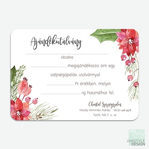 Ajándékutalvány Karácsonyi  Mikulásvirág - egyoldalas, A6, minimalista design, fodrász, sminkes, pillás, körmös, szalon, Otthon & Életmód, Papír, írószer, Ajándékozás kellékei, Képeslap, üdvözlőlap, Fotó, grafika, rajz, illusztráció, Festészet, MESKA