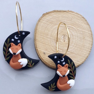 Rókás hold süthető gyurma fülbevaló - Meska.hu