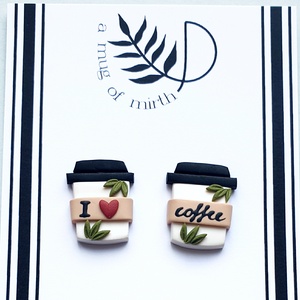 Szeretem a kávét süthető gyurma fülbevaló, Ékszer, Fülbevaló, Pötty fülbevaló, Ékszerkészítés, Gyurma, MESKA