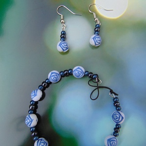 Kék rózsás ékszer szett - Meska.hu