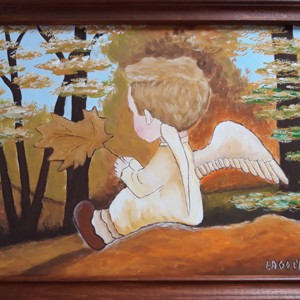 Erdei angyalka festmény keretben, Művészet, Festmény, Akril, Festészet, Meska