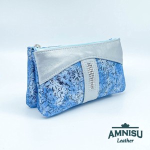 Kék virág mintás - ezüst egyenes kristály köves női pénztárca G6017, Táska & Tok, Pénztárca & Más tok, Pénztárca, Női pénztárca, , MESKA