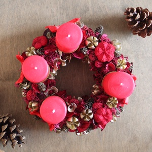 Adventi koszorú (arany-piros) - karácsony - adventi díszek - adventi koszorú - Meska.hu