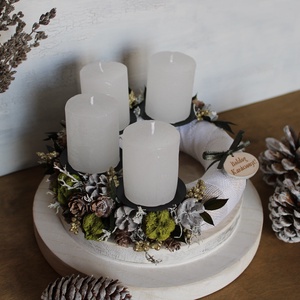 Adventi koszorú (zöld-fehér-pezsgő) - karácsony - adventi díszek - adventi koszorú - Meska.hu