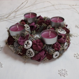 Adventi koszorú mécsesekkel (ezüst-szederlila) - karácsony - adventi díszek - adventi koszorú - Meska.hu