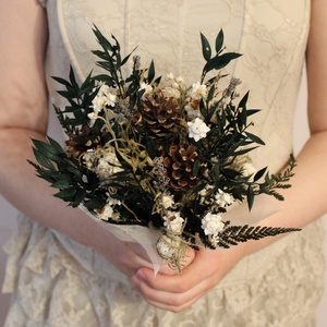 Menyasszonyi csokor téli esküvőre (zöld-fehér-natúr), Esküvő, Menyasszonyi- és dobócsokor, Virágkötés, MESKA
