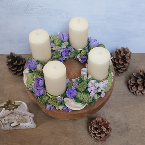 Adventi koszorú (zöld-rózsaszín-lila) - karácsony - adventi díszek - adventi koszorú - Meska.hu