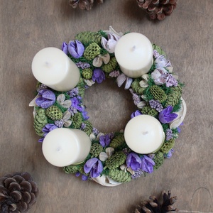 Adventi koszorú (zöld-rózsaszín-lila) - karácsony - adventi díszek - adventi koszorú - Meska.hu