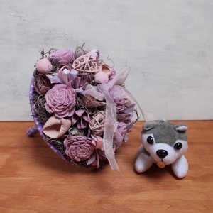 Lila és rózsaszín ballagási csokor leszedhető kutya plüssfigurával - otthon & lakás - dekoráció - virágdísz és tartó - csokor & virágdísz - Meska.hu