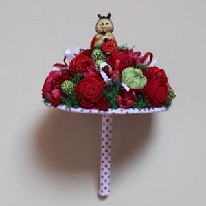 Ballagási csokor katica figurával (piros-zöld-fehér) - otthon & lakás - dekoráció - virágdísz és tartó - csokor & virágdísz - Meska.hu