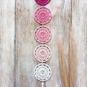 Rózsaszín horgolt mandala falidísz - otthon & életmód - dekoráció - ajtó- és ablak dekoráció - ablakdísz - Meska.hu