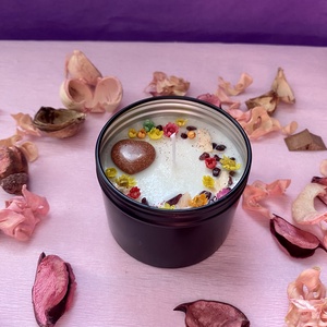 GYERTYA GOLDFLUSS KRISTÁLLYAL, SZÁRÍTOTT VIRÁGOKKAL - otthon & életmód - gyertya, illat, aroma - gyertya - Meska.hu