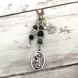 Szent Kristóf védelmező amulett kulcstartó indiai achát ásványgyöngyökből - táska & tok - kulcstartó & táskadísz - táskadísz - Meska.hu