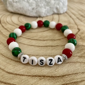 Magyar nemzeti színű ásvány karkötő TISZA felirattal , Ékszer, Karkötő, Ásványkarkötő, Ékszerkészítés, Gyöngyfűzés, gyöngyhímzés, MESKA
