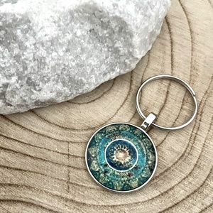 Üveglencsés fém kulcstartó - Mandala, Táska & Tok, Kulcstartó & Táskadísz, Kulcstartó, Ékszerkészítés, MESKA