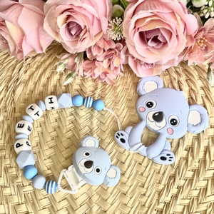 Neves világoskék szilikon koala cumilánc, rágcsalánc - játék & sport - Meska.hu