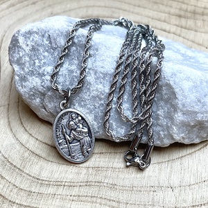 Szent Kristóf amulett medál talizmán nemesacél kapcsos láncon, Ékszer, Nyaklánc, Medálos nyaklánc, Ékszerkészítés, MESKA