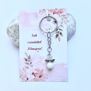 Nőnap ajándék ásvány angyal kulcstartó üdvölőkártyával  - táska & tok - kulcstartó & táskadísz - kulcstartó - Meska.hu