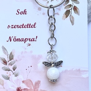 Nőnap ajándék ásvány angyal kulcstartó üdvölőkártyával  - táska & tok - kulcstartó & táskadísz - kulcstartó - Meska.hu