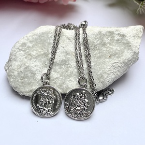 Szent Mihály arkangyal és Szent Kristóf kétoldalas amulett medál talizmán nemesacél kapcsos láncon - ékszer - nyaklánc - medálos nyaklánc - Meska.hu
