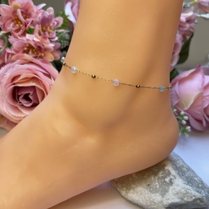 Nemesacél arany színű bokalánc apró csiszolt kristályokkal 21+5 cm, Ékszer, Lábdísz és Testékszer, Bokalánc, Ékszerkészítés, MESKA