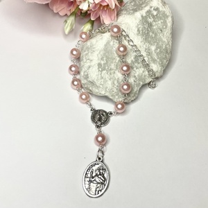Autós rózsafüzér, tizedes rózsafüzér Szent Kristóf medállal gyöngyház rózsaszín 5509639 - Meska.hu