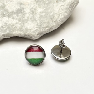 Kokárda magyar nemzeti színű nemesacél bedugós fülbevaló + ajándék fülbevaló tartó ajándékdoboz, Ékszer, Fülbevaló, Pötty fülbevaló, Ékszerkészítés, Üvegművészet, MESKA