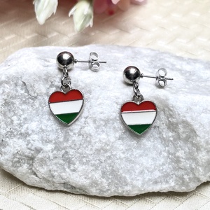 Magyar nemzeti színű szív lógó fülbevaló nemesacél alapon, Ékszer, Fülbevaló, Lógó fülbevaló, Ékszerkészítés, MESKA