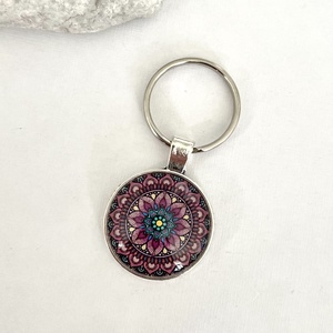 Mandala mintás üveglencsés kulcstartó 011 - Meska.hu