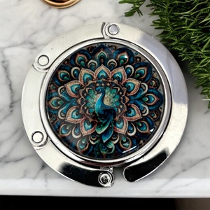 Mandala páva virág mintázatú Üveglencsés Táska Akasztó Táskaakasztó - táska & tok - kulcstartó & táskadísz - táskaakasztó - Meska.hu