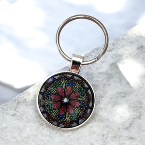 Mandala mintás üveglencsés kulcstartó 008 - Meska.hu