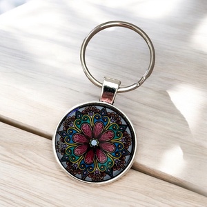 Mandala mintás üveglencsés kulcstartó 008 - Meska.hu