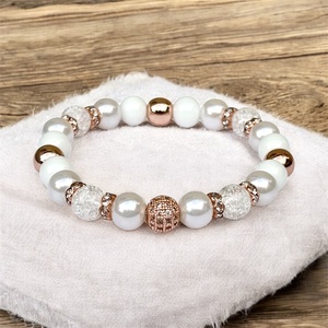 LUXURY rosegold fehér ásványgyöngy karkötő 16-16,5 5583794 - Meska.hu