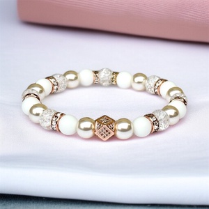 LUXURY rosegold fehér gyöngyház csillogó ásványgyöngy karkötő 16-17 5583833, Ékszer, Karkötő, Ásványkarkötő, Ékszerkészítés, Gyöngyfűzés, gyöngyhímzés, MESKA