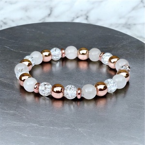 Rosegold fehér ásványgyöngy karkötő nagyobb méret 17,5-18 5583932 - Meska.hu