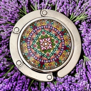 Mandala mintázatú Üveglencsés Táska Akasztó Táskaakasztó 5596807 - táska & tok - kulcstartó & táskadísz - táskaakasztó - Meska.hu