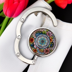 Mandala virág mintázatú Üveglencsés Táska Akasztó Táskaakasztó 5596855, Táska & Tok, Kulcstartó & Táskadísz, Táskaakasztó, Üvegművészet, MESKA