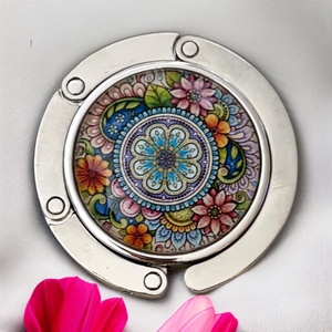 Mandala virág mintázatú Üveglencsés Táska Akasztó Táskaakasztó 5596855 - táska & tok - kulcstartó & táskadísz - táskaakasztó - Meska.hu
