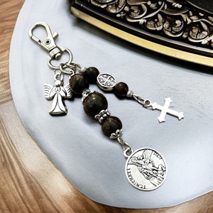 Mihály arkangyal védelmező amulett kulcstartó táskadísz bronzit ásványgyöngyökből, Táska & Tok, Kulcstartó & Táskadísz, Kulcstartó, Ékszerkészítés, MESKA