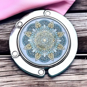 Arany selyemfényes Mandala mintázatú Üveglencsés Táska Akasztó Táskaakasztó - táska & tok - kulcstartó & táskadísz - táskaakasztó - Meska.hu